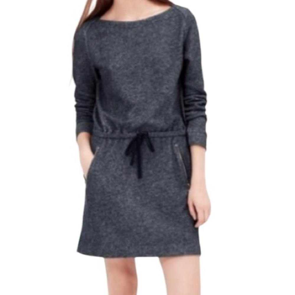 LOU & GREY Charcoal Gray Casual Terry Tie Waist Sweater Dress w/Pockets size S